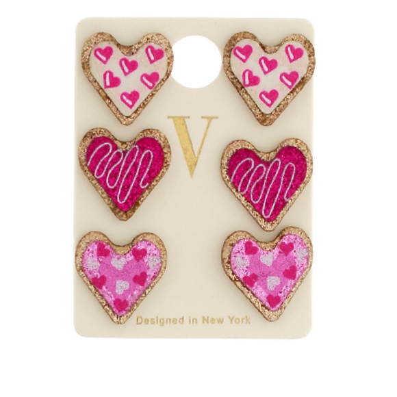Heart Glitter 3 Ps Stud Earrings Set